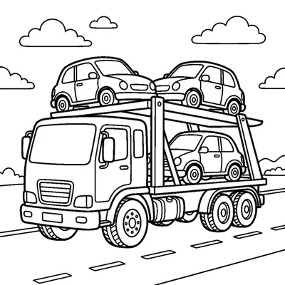 Bisarca a due livelli con due piccole auto sulle rampe