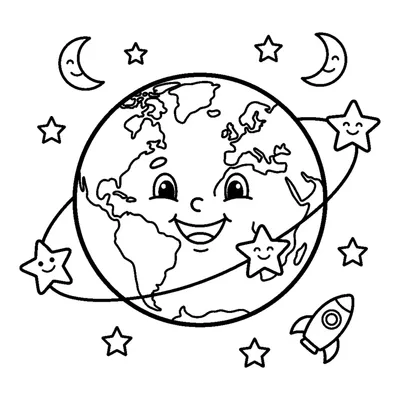 Planeta Terra Redondo e Alegre com Continentes e Duas Estrelas