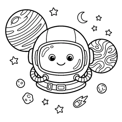 Capacete de Astronauta Flutuando entre Dois Planetas e Estrelas