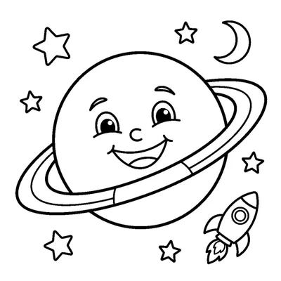Planeta com Rosto Feliz, um Anel Inclinado e Pontinhos de Estrelas