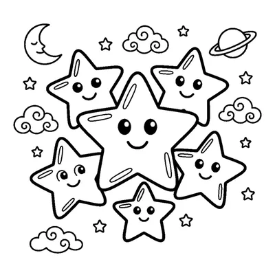 Grupo de Cinco Estrelas Brilhantes de Tamanhos Diferentes
