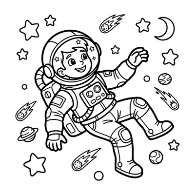 Astronauta Sorridente Flutuando entre Estrelas Redondas