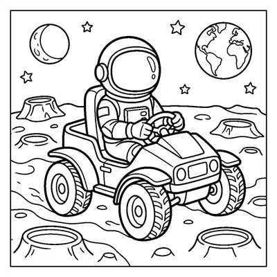 Astronauta a Conduzir um Veículo Lunar entre Crateras