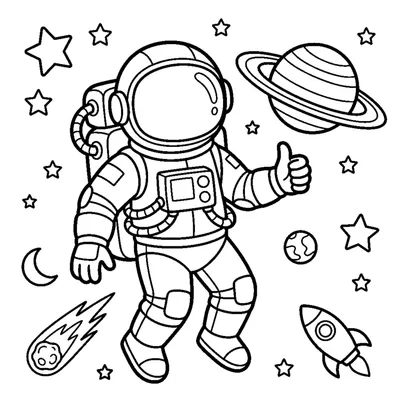Astronaute levant le pouce près d'une planète à anneaux