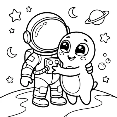 Astronaute câlinant un gentil petit extraterrestre