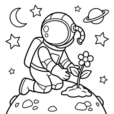 Astronaute plantant une petite fleur sur une planète