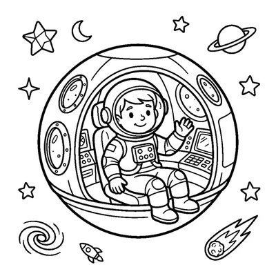 Astronaute assis dans une capsule spatiale avec hublots