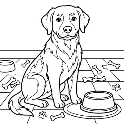 Cão Sentado Educadamente ao Lado da Tigela
