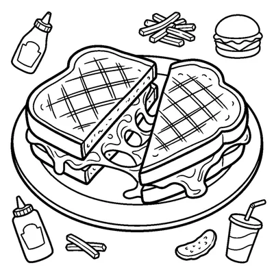 Croque-fromage coupé en deux avec du fromage fondu