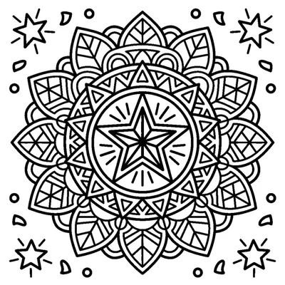 Beş Köşeli Yıldız Merkezli Işık Saçan Mandala Deseni