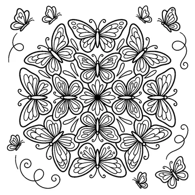 Rundes Mandala, umgeben von Schmetterlingsflügeln