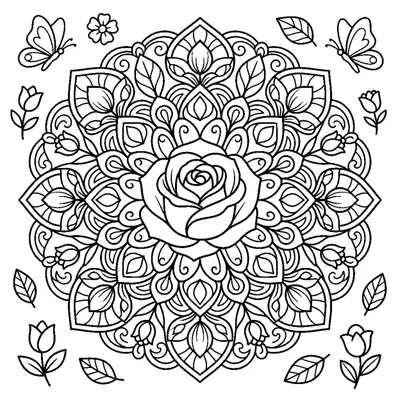 Rosebud Garden Mandala with Rows of Petals
