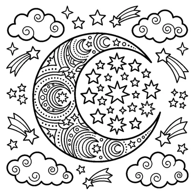 Night Sky Mandala with Little Stars and a Moon