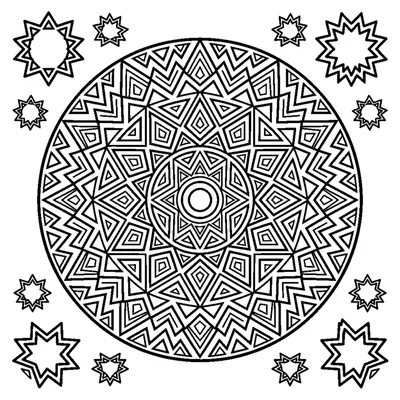 Mandala Geométrica Colorida com Ziguezagues e Triângulos