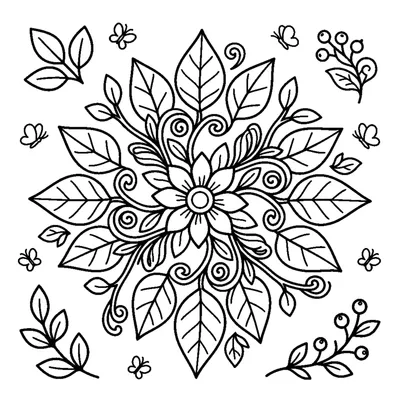 Mandala da Natureza com Folhas e Brotos