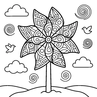 Rüzgargülü Kanatları Dönen Fırıldak Mandala Deseni