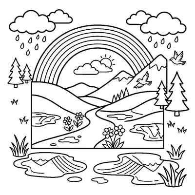 Vallée Humide et Reflets dans les Flaques après l'Arc-en-ciel