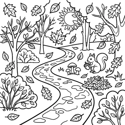 Pluie de Feuilles et Sentier Sinueux dans la Forêt d'Automne