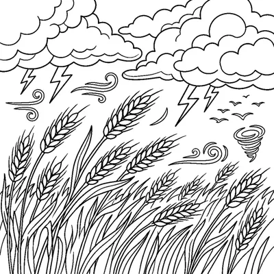Campo di grano nel vento prima della tempesta