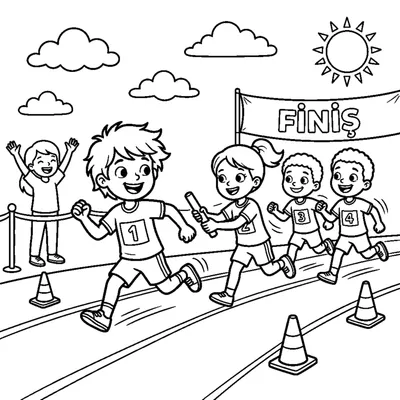 Groupe d'enfants joyeux faisant une course de relais