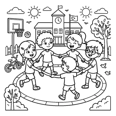 Crianças Brincando de Roda de Mãos Dadas no Pátio da Escola