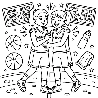 Compañeros de equipo de baloncesto animándose y abrazándose
