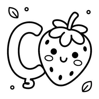 Letter Ç and a smiling Strawberry