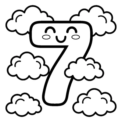 Number 7 and 7 fluffy clouds