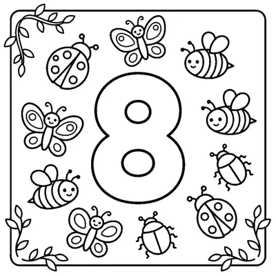 Number 8 and 8 tiny bugs