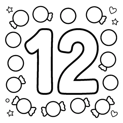 Number 12 and 12 colorful candies