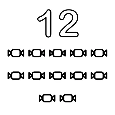 Nombre 12 et 12 bonbons colorés