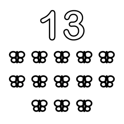Numero 13 e 13 piccole farfalle