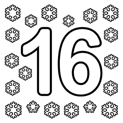 Number 16 and 16 little snowflakes