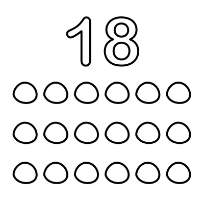El número 18 y 18 piedrecitas de colores