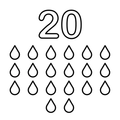 Цифра 20 и 20 блестящих капелек