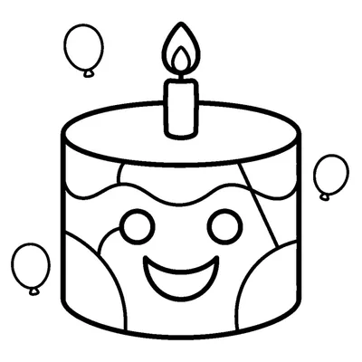 A big smiling cake with one candle