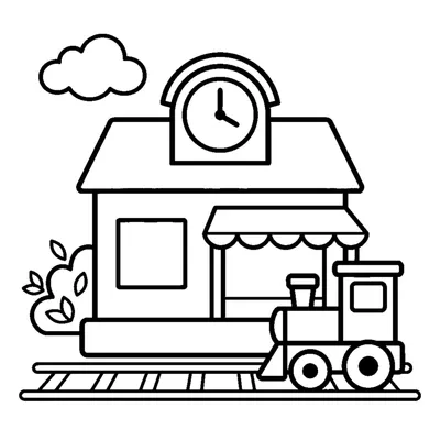 Pequeña estación de pueblo con reloj