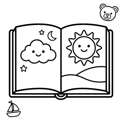Livro infantil ilustrado aberto