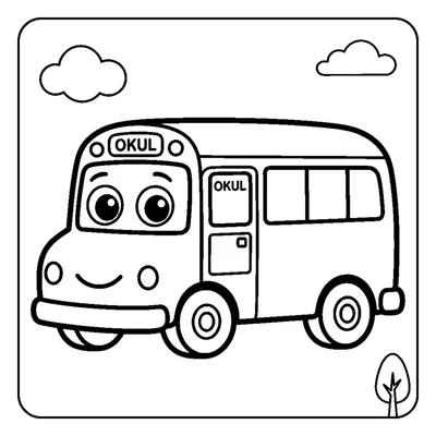 Happy yellow school bus with a cute face