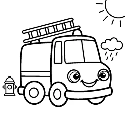Friendly red fire truck with a smiling face