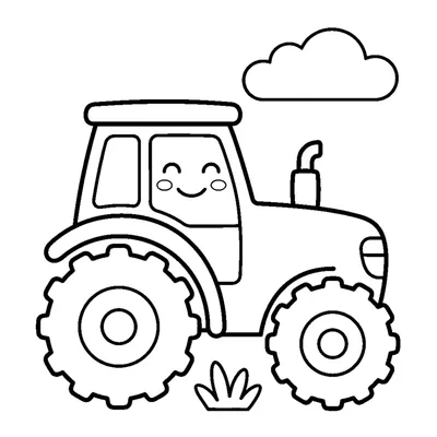 Happy green tractor with big wheels
