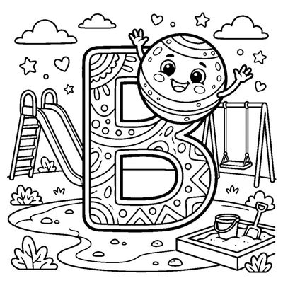 Letter B with a cheerful Ball in a playground scene