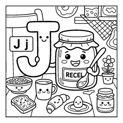 Letter J with a sweet jar of Jam at breakfast