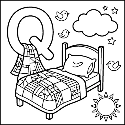 Letter Q with a colorful Quilt in a cozy bedroom