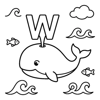 Letter W with a giant Whale in the ocean