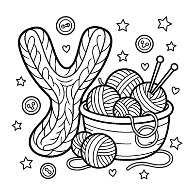 Letter Y with a soft ball of Yarn in a basket