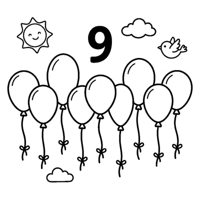 Color the 9 colorful balloons in a row