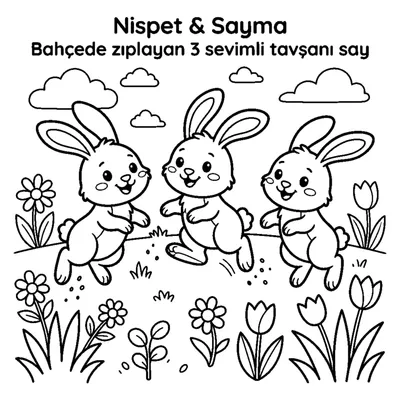 Count the 3 cute rabbits hopping in the garden