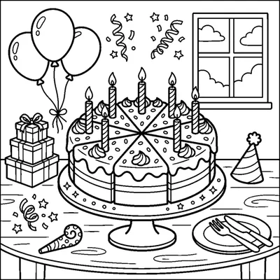 Count and color the 7 slices of cake on the table