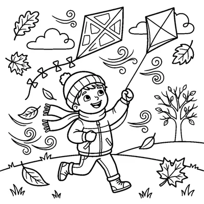 Enfant heureux faisant voler un cerf-volant un jour d'automne venteux